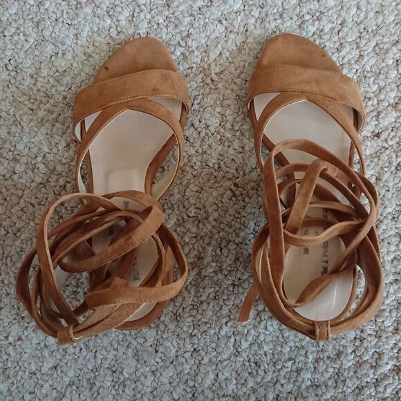 J Peterman brown Sienna Kid Elegant Tan Strappy Sandals size 37 - Picture 1 of 12